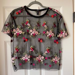 Sheer Flower Top Mid-Length size Medium